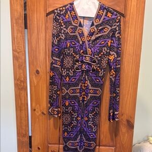 Hale Bob Vibrant Long Sleeve Dress in Purple and Orange